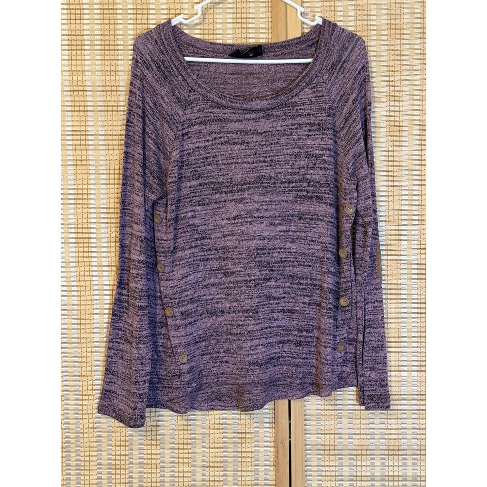 Sweet Wanderer Womens L Heathered Lavender Elbow‎ Patches Boho Lagenlook Preppy